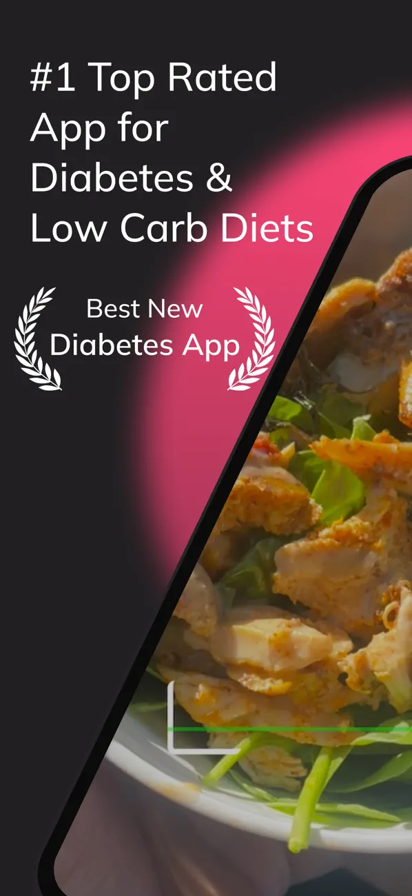 Best New Diabetes App badge over a meal photo